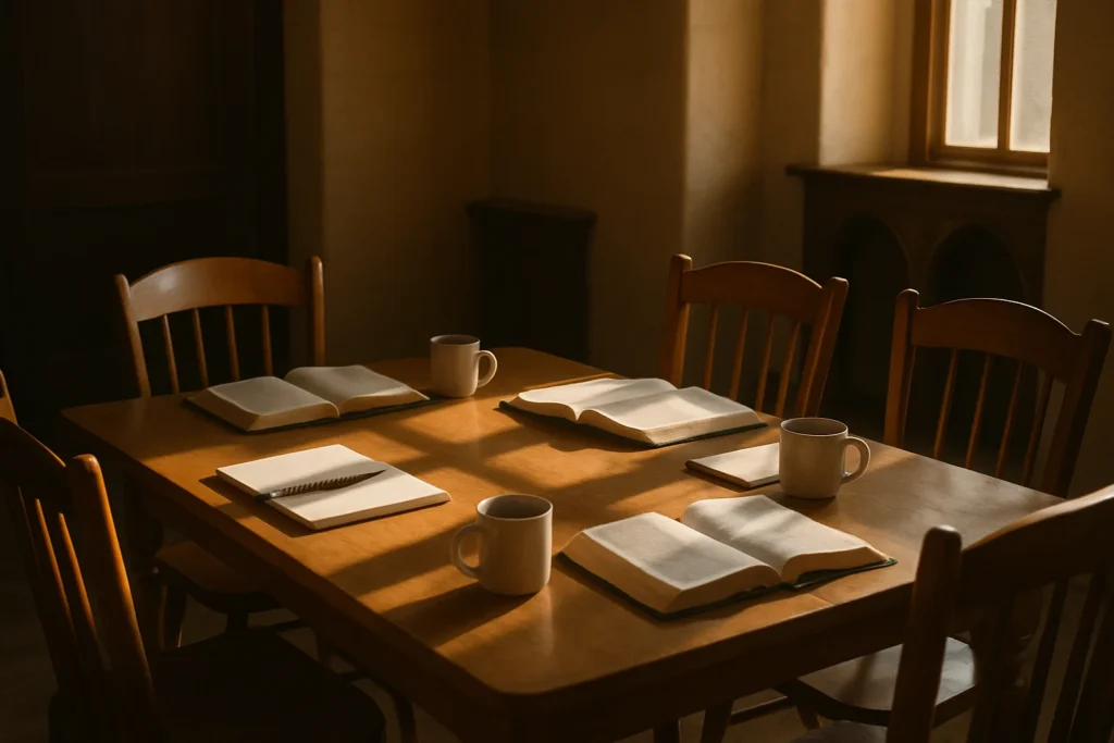 Prepared Bible study table for Salt Life Revival Church events and weekly gatherings.