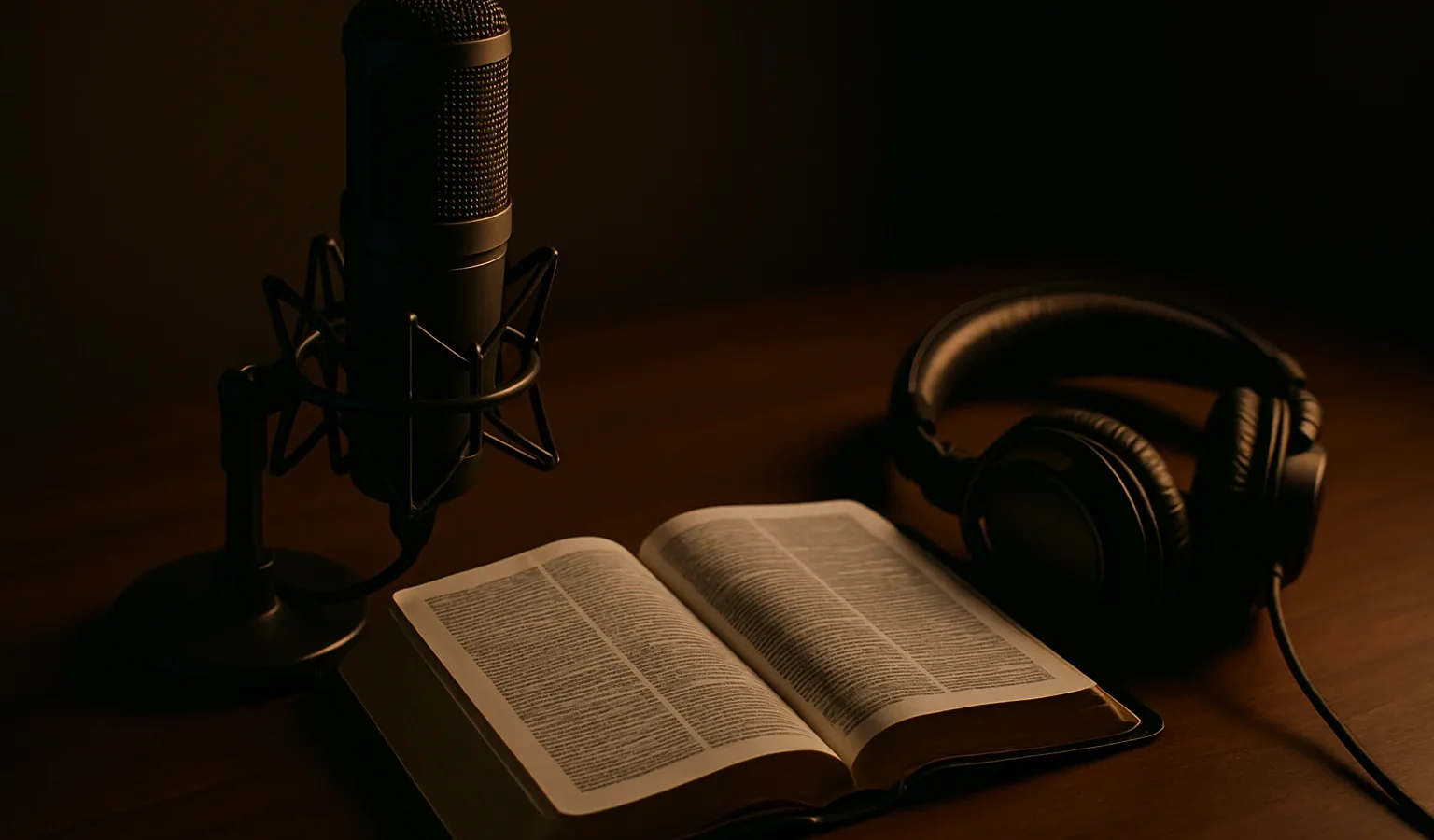 Podcast microphone and open Bible for Salt Life Revival Church podcast page.