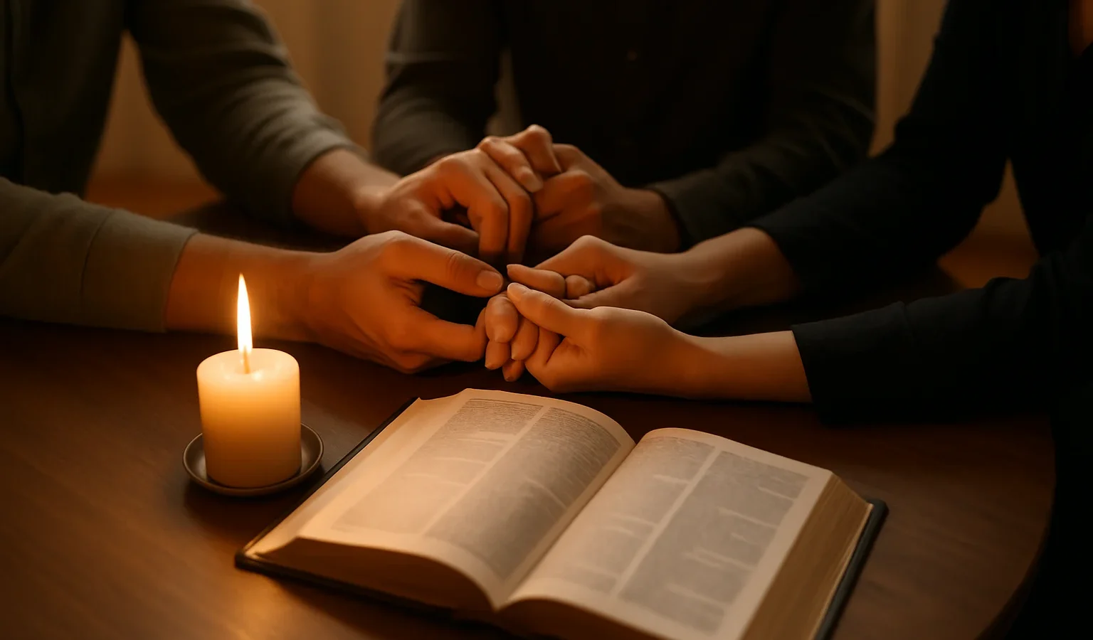 Prayer group moment around an open Bible for Salt Life Revival Church prayer group signup page.