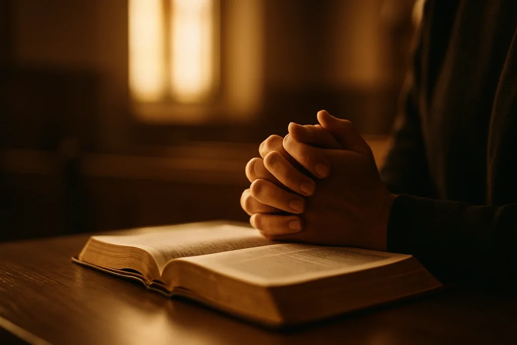 Quiet prayer beside an open Bible for Salt Life Revival Church prayer request page.