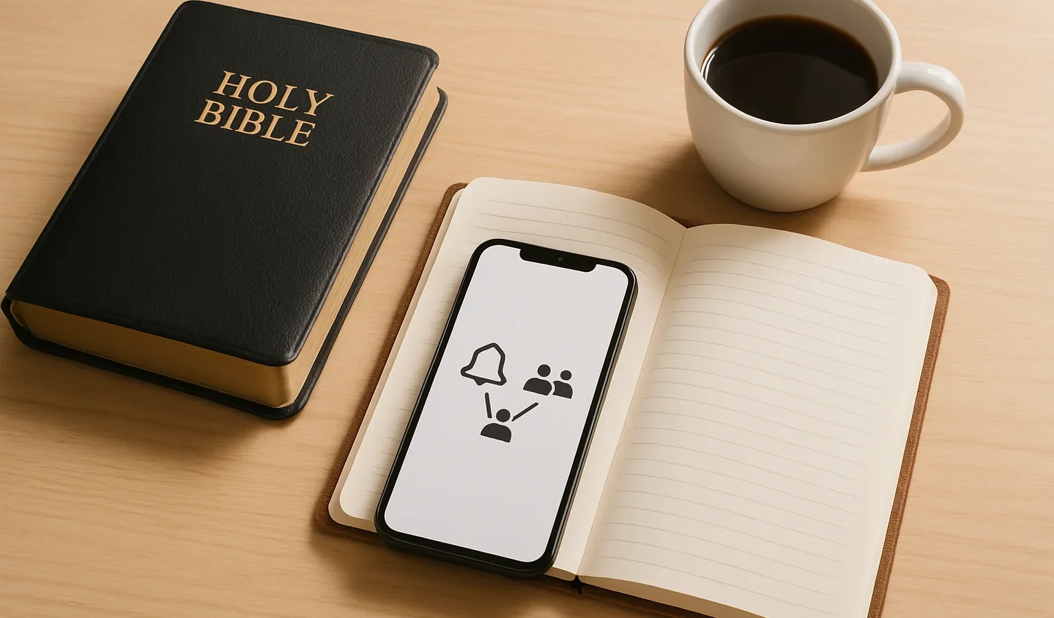 Bible, notebook, and phone for Salt Life Revival Church stay in touch page.
