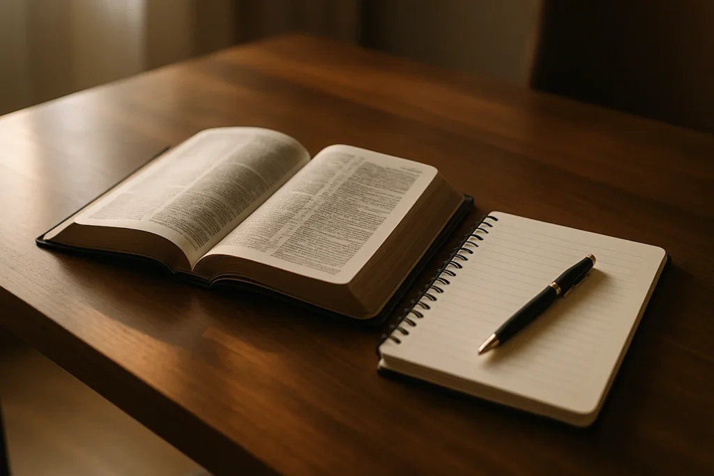 Open Bible and notebook for Salt Life Revival Church weekly message page.